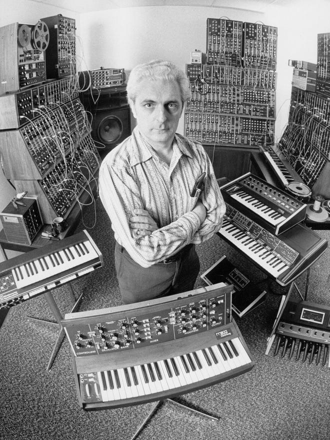 Poster: Hand-Colorized Iconic Bob Surrounded by Synthesizers